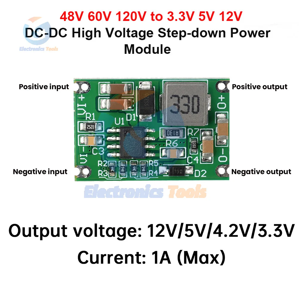 DC-DC High Voltage 48V 60V 120V to 3.3V/5V/12V Step Down Module GPS Microcontroller Voltage Regulator Power Supply Module