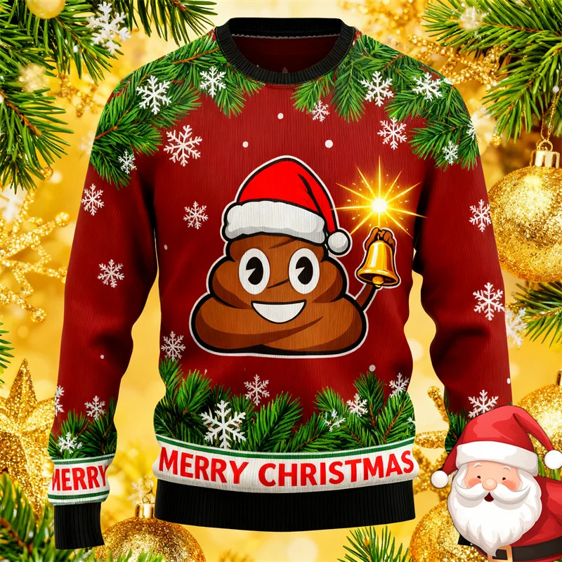 Funny Santa Claus Graphic Ugly Christmas Pullover For Men Fashion Winter Warm Casual Oversized Holiday Sweatshirt