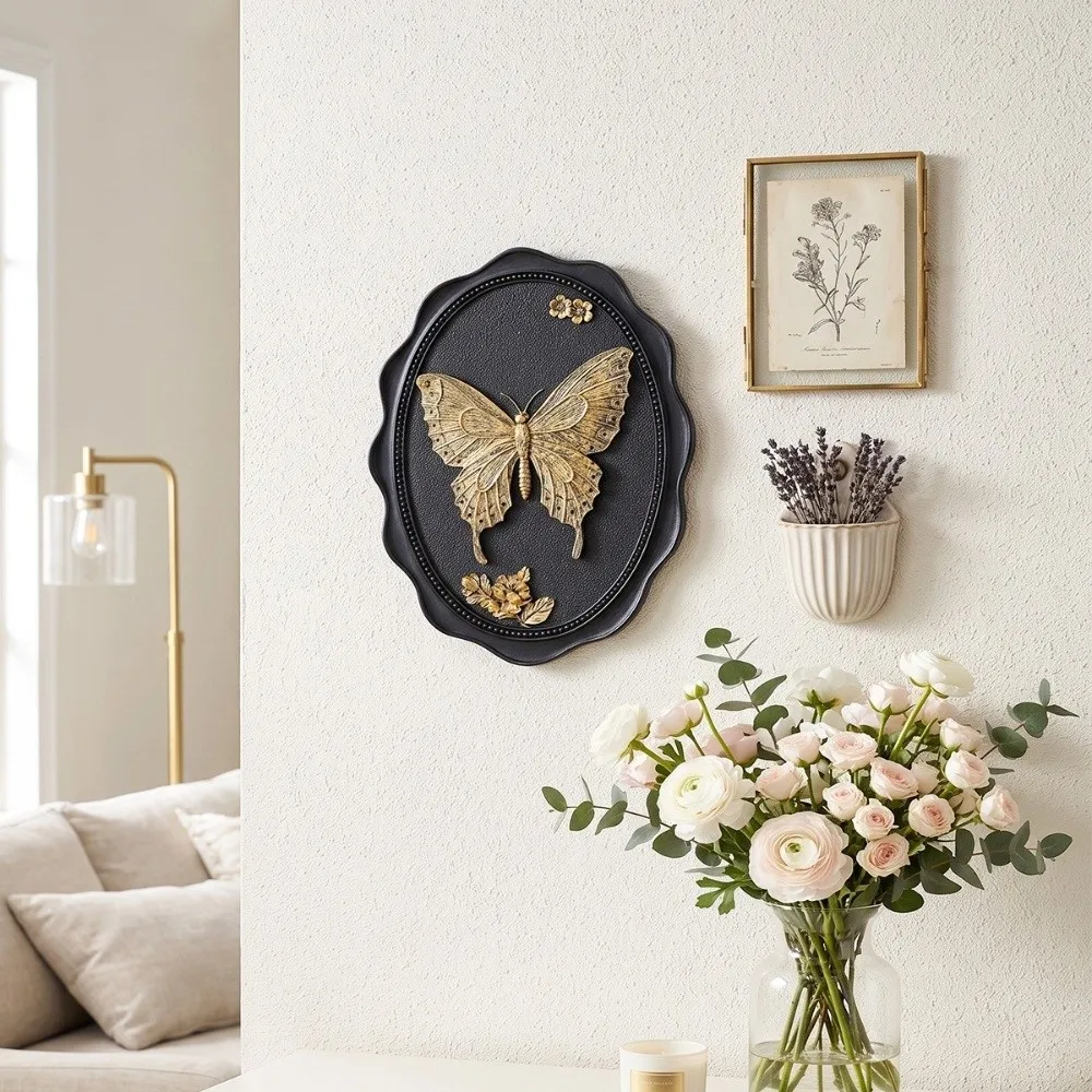 Resin Butterfly Wall Sculpture Hanging 3D Relief Wall Decor Plaque Wall Ornaments Embossed Hanging Wall Decoration