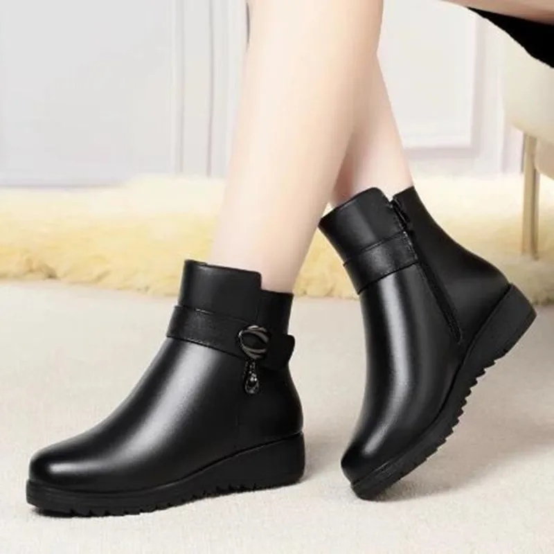 جديد فاخر النساء أحذية الشتاء سميكة الصوف مبطن حقيقية بولي Leather جلد النساء أحذية الثلوج حجم كبير النساء أحذية الشتاء بوتاس دي Mujer #6