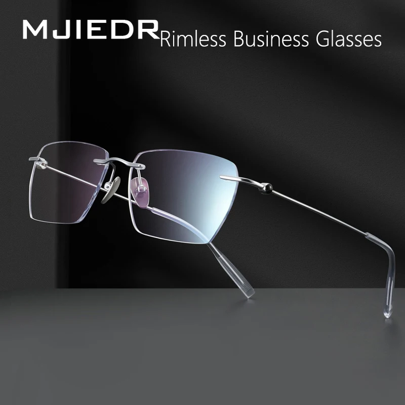 Fashion Rimless Business Eyewear Ultra Light Pure Titanium Spectacle Big Size Luxur Glasses Men Optical Prescription Eyeglasses