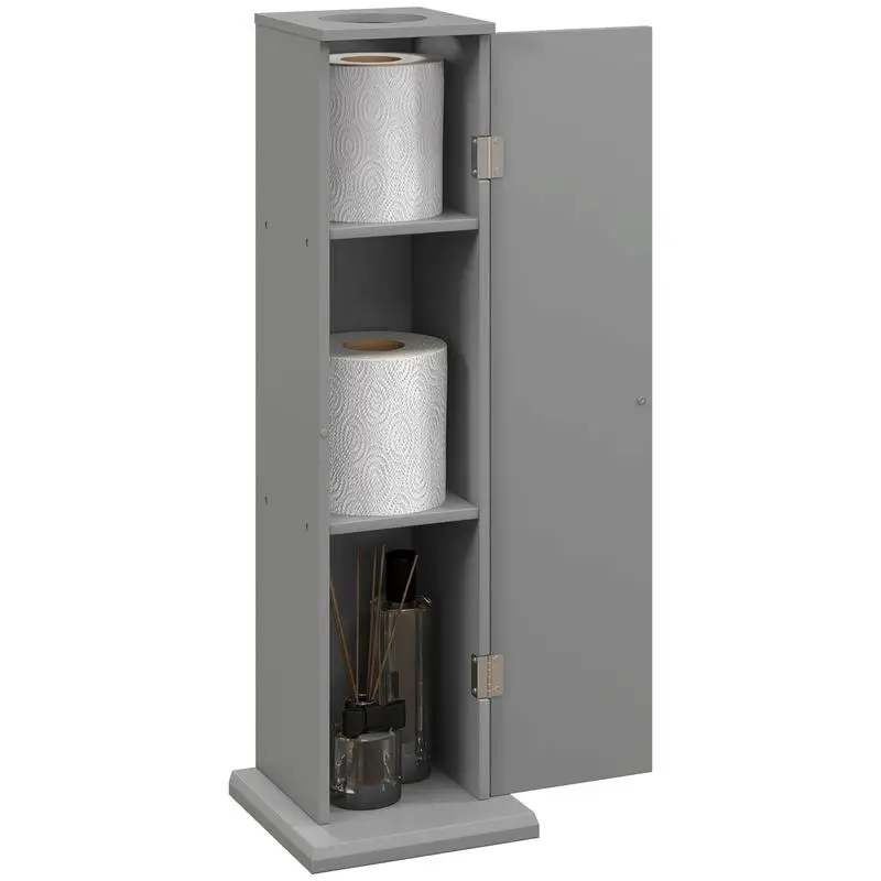 

Corner Bathroom Storage Cabinet with Doors & Shelves for Toilet Paper and Shampoo, Thin Organizer in Gray