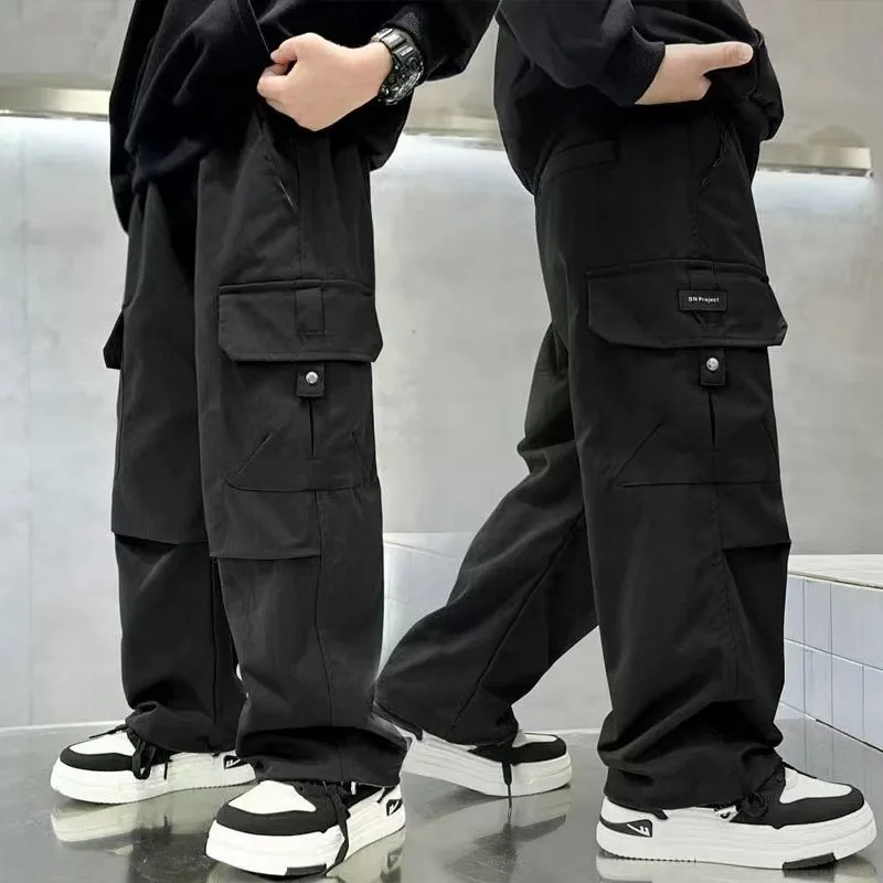 Teen Boys Cargo Pants Loose Casual Fashion Children Trousers Pockets Design Trendy Cool Streetwear Kids Pants 6 8 10 12 14 Year