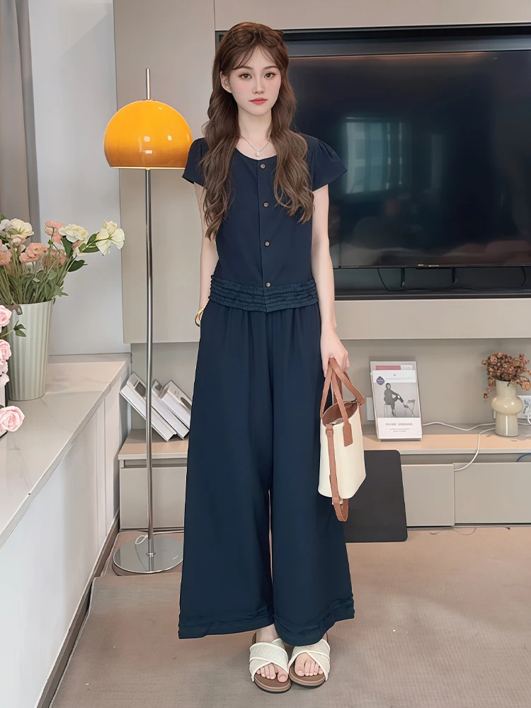 엘리 스몰 사이즈 여성 패션 세트 여름 2026 와이드 레그 팬츠 탑 투피스 구김 방지 폴리에스터 섬유 캐주얼 웨어