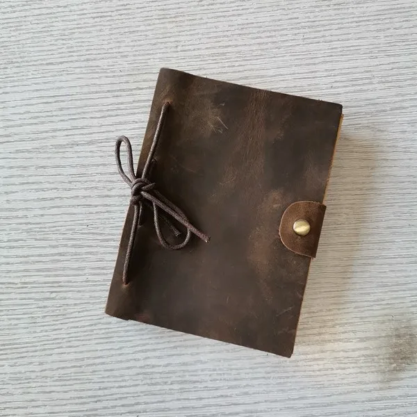 Handmade Binding Head Layer Cowhide Crazy Horse Leather Small Notebook Retro Art Manual Account Props Notebook Retro Style