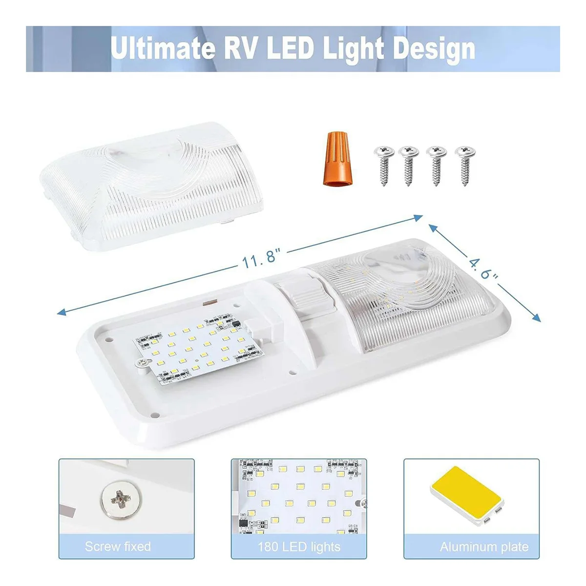 RV 조명, 천장 더블 돔 조명, 고정장치 인테리어 조명, 12V LED 조명, 700LM, 8W