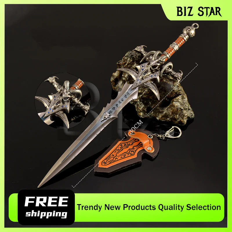 30 cm/11.81 pouces World of Warcraft Frostbite tête de chèvre épée jeu périphérique samouraï épée métal artisanat arme modèle ornement de bureau