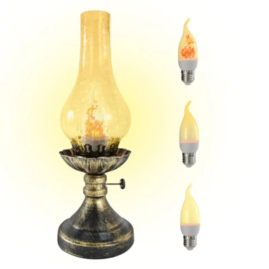 

Vintage Table Lamp - 3 Modes Dimmable Retro Rustic Desk Lamp with Crackle Glass Shade, Antique Victorian Style, E26 Bulb Includ