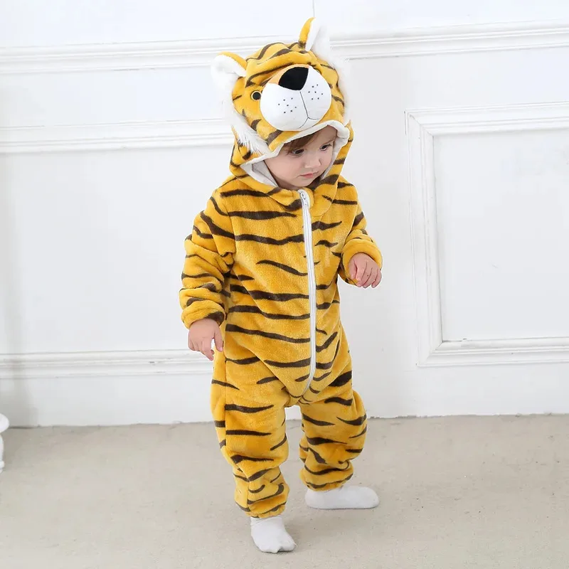 Qq28LQ Pakaian Bayi Baru Lahir Jahitan Hewan Kartun Berkerudung Jumpsuit Anak Laki-laki Piyama Musim Dingin Onesies Pakaian Tidur Anak Bayi Baru Lahir P