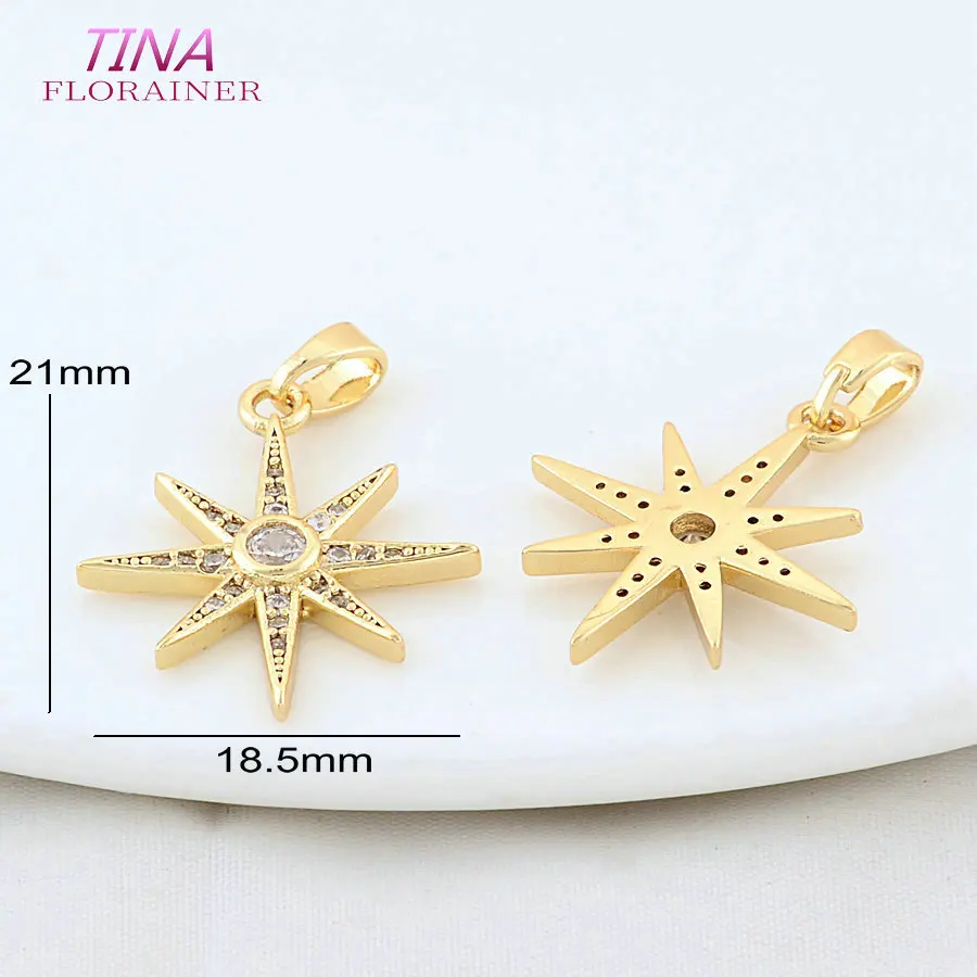 4PCS 18K Gold Color Plated and Zircon Star Sun Charms Pendants Jewelry Making Supplies Diy Accessories view 5