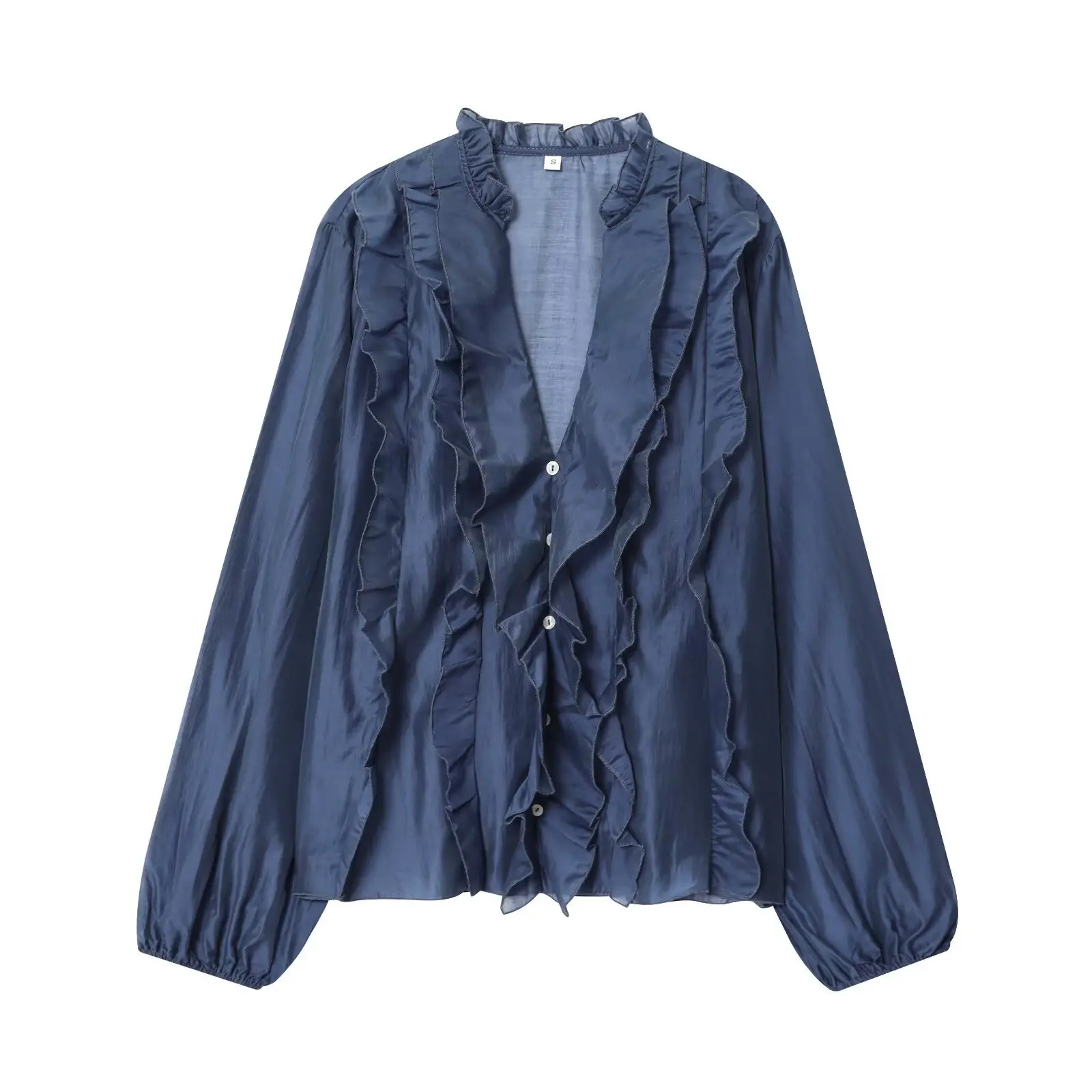 

Women's Ruffled V-Neck Blouse Polka Dot Lantern Sleeve French Vintage Top Spring Summer Elegant Lady Shirts