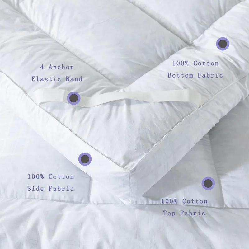 casa.Topper per materasso con piume,Topper per materasso in memory foam 100% cotone,Top per cuscino overfillato da 2500 GSM,