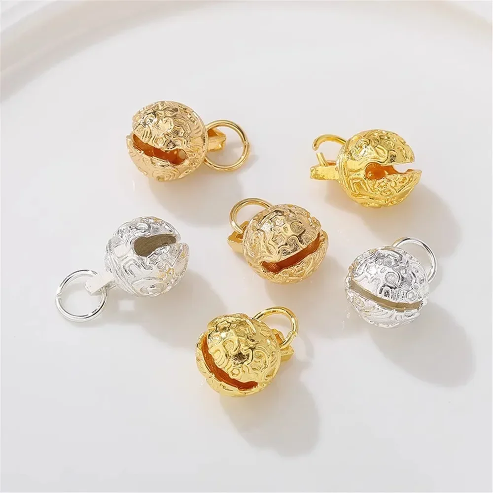 14K Gold-Color Hollow Tiger Head Bell Small Pendant Handmade DIY Bracelet Necklace Pendant Jewelry Material Pendant L356
