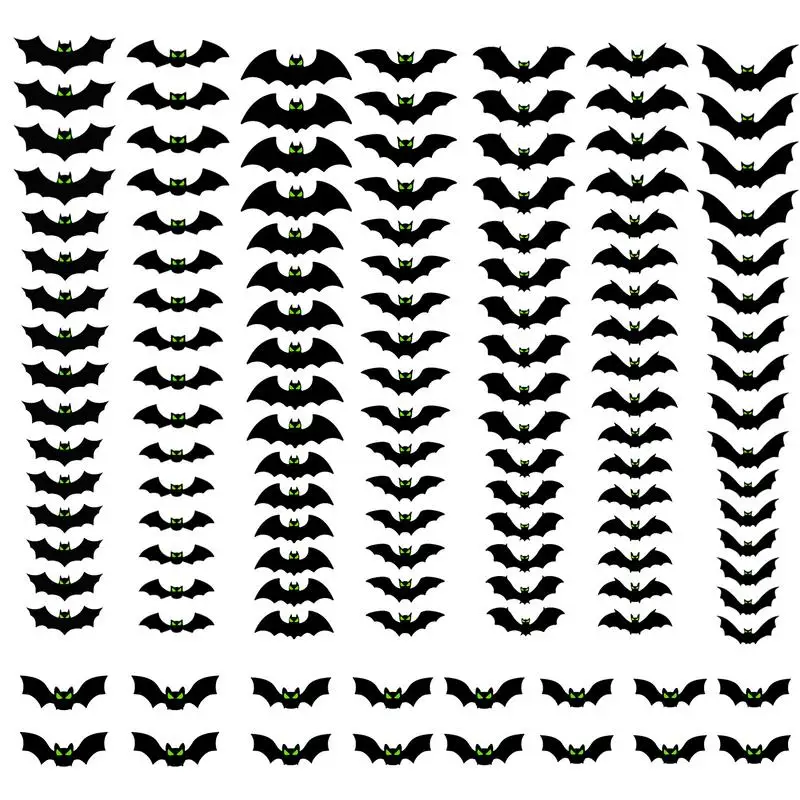 Bat Stickers 3D Halloween Bat Decorations Glow Eyes Bats 128 Pieces Scary Bats Wall Decoration For Bathroom Kitchen Home Room