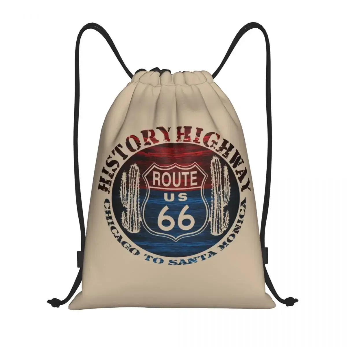 

Route 66 America Road Vintage Trip Drawstring Backpack Sports Gym Bag for Men Women Shopping Sackpack