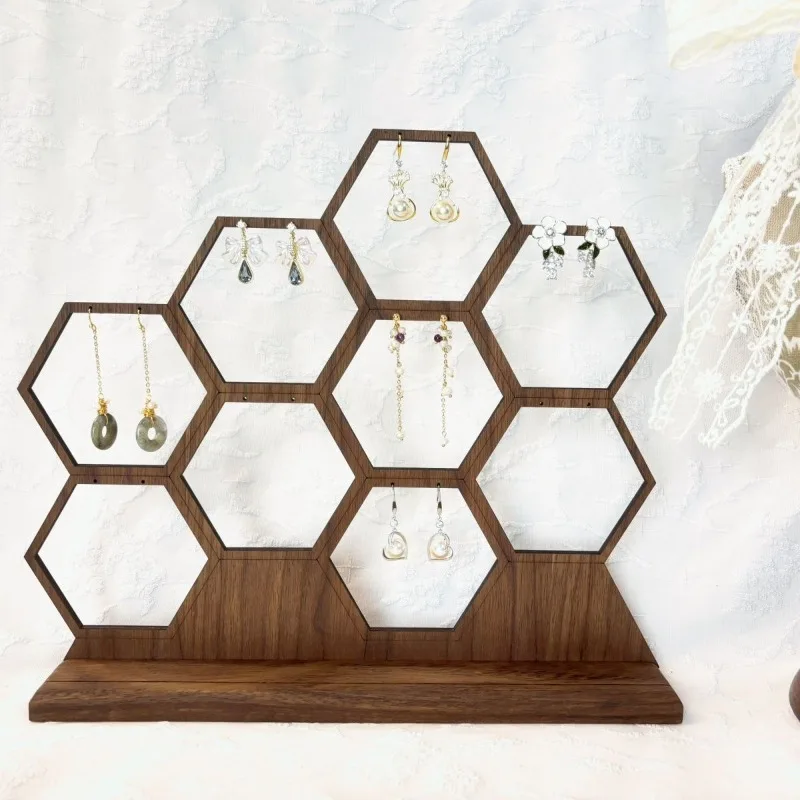 Walnut Wood Earrings Stand Retro Earrings Storage Holder Luxury Collect Jewelry Display Case Jewellery Showcase Organizer Gift