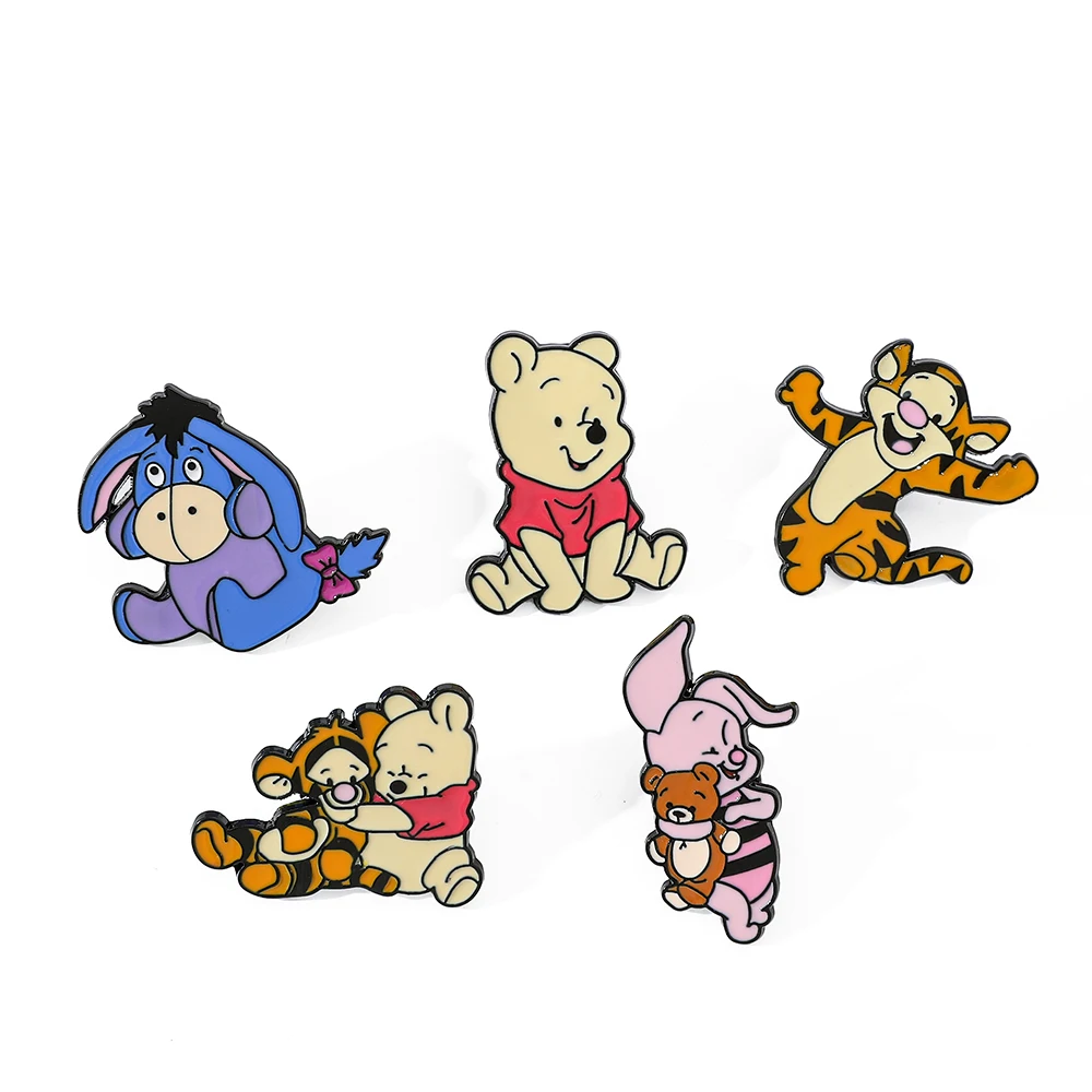 5 Pcs Cartoon Anime Creative Winnie the Pooh Metal Brooch Decoration Cute Tigger Piglet Dripping Oil Alloy Pin Accessories