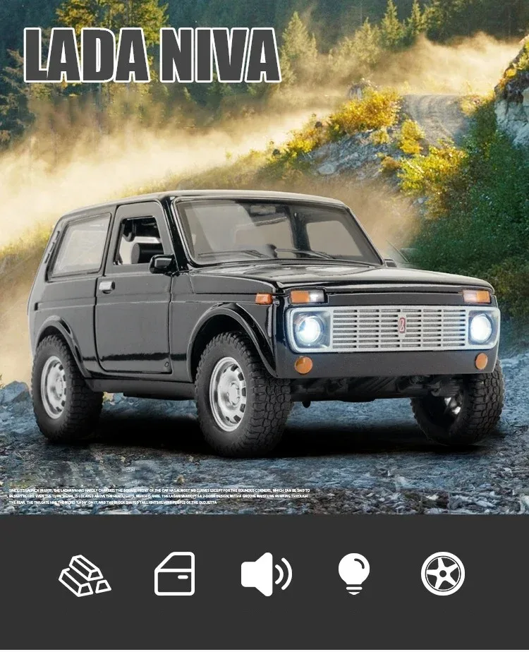 

1:18 LADA NIVA Classic Car Model Alloy Car Diecasts Metal Toy Vehicles Car Model Simulation Sound and Light Collection Gift Boys