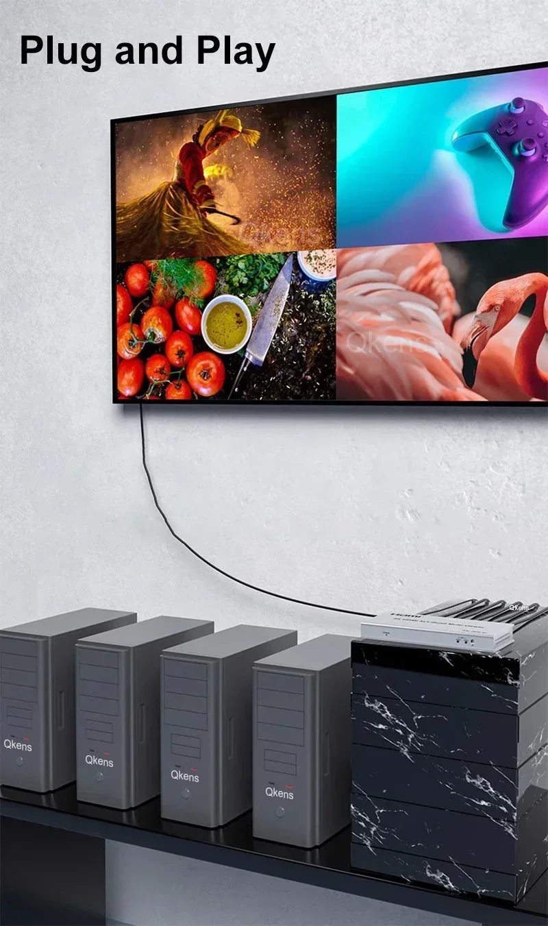 4K 4x1 HDMI Multi Visor Pantalla cuádruple 4 en 1 Salida 8 modos Conmutador 4K@60Hz PIP 90 °   180 °   Flip para PS4/PC/DVD/cámara de seguridad a TV