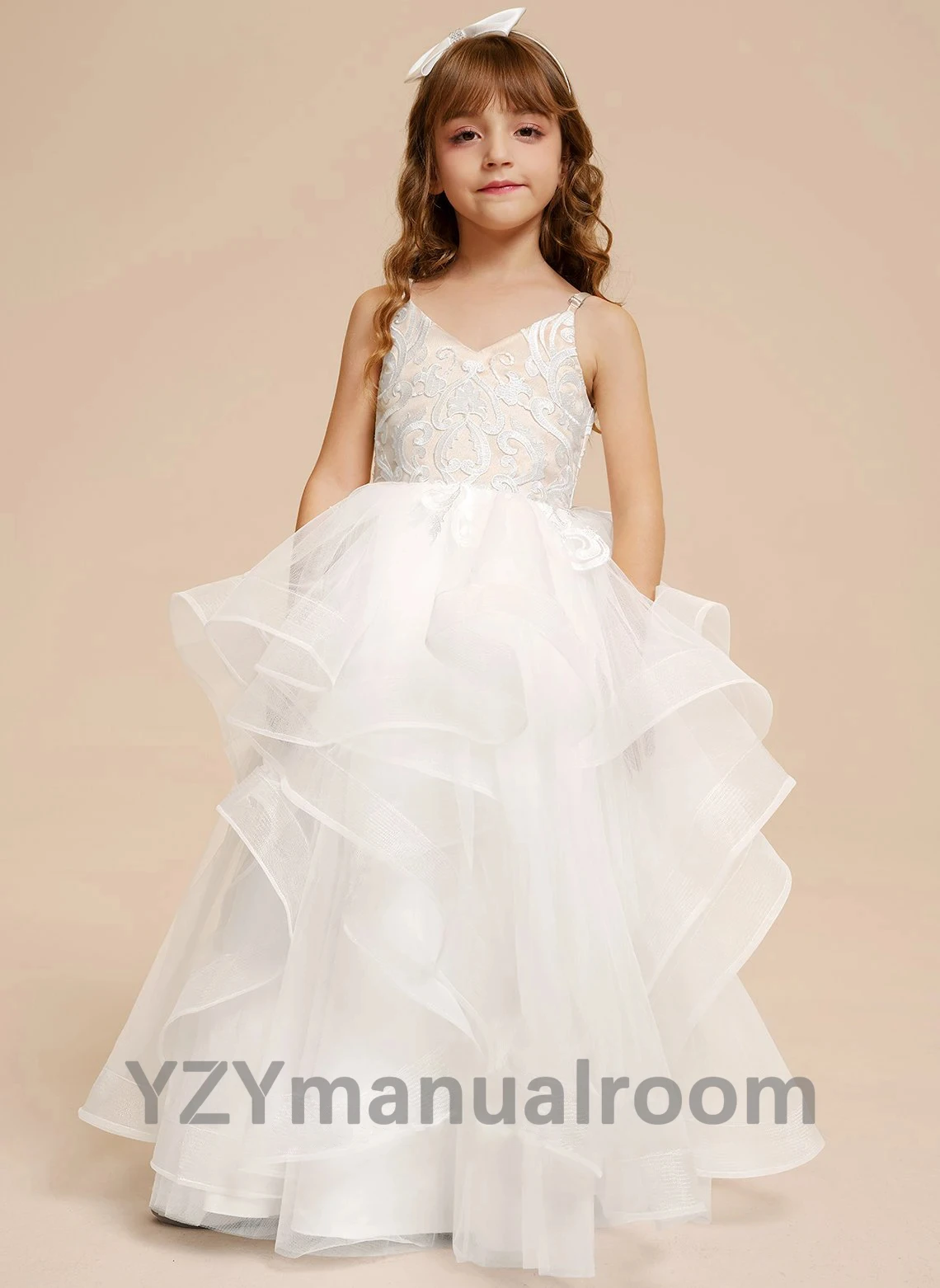 فستان حفلة موسيقية/أميرة رقبة على شكل V طول الأرض دانتيل/فستان فتاة الزهور من التول يكتب مراجعة/فستان فتاة الزهور للمراهقين/مخصص