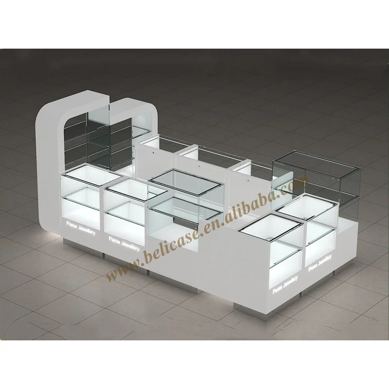 Custom, High-end Mall Kiosk Design Wooden Glass Jewelry Display Cabinet Luxury Jewelry Kiosk for Mall