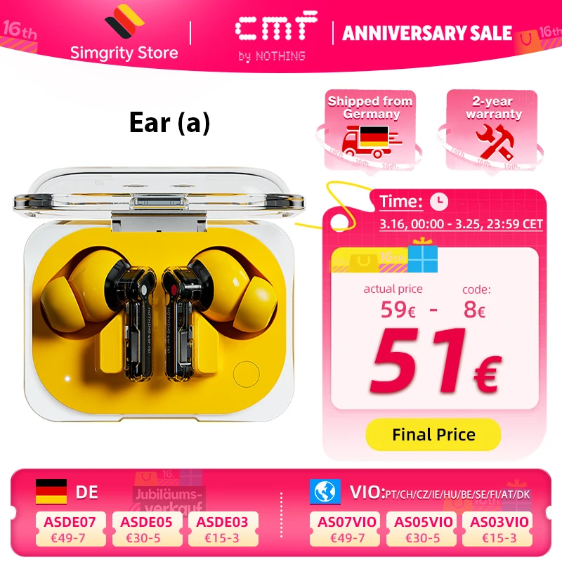 Nothing Ear (a) Drahtloser Bluetooth-Kopfhörer Aktive Geräuschunterdrückung Dynamischer 11-mm-Treiber Bis zu 42,5 Stunden Hörgenuss LDAC