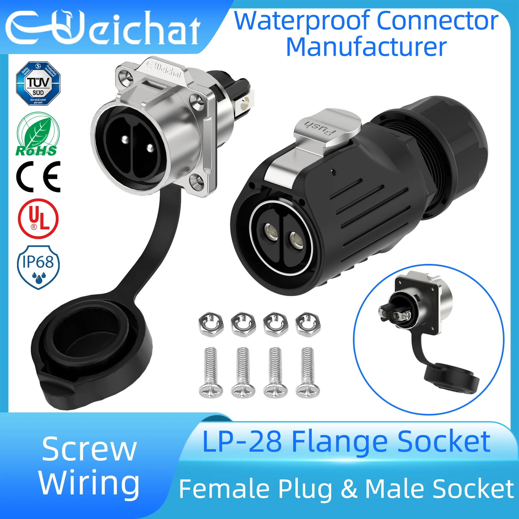 E-WeiChat EW-LP28 50A Strong Power Electrical Screw Lock Solderless Industrial Waterproof Connector Female Plug Male Socket