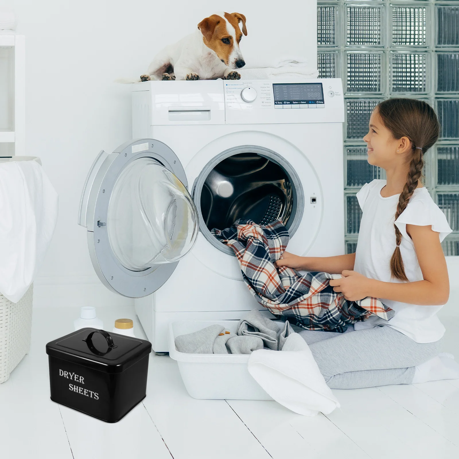 

Metal Dryer Sheet Holder with Lid Farmhouse Style Laundry Room Container for Dryer Sheets Storage and Laundry Organization Decor