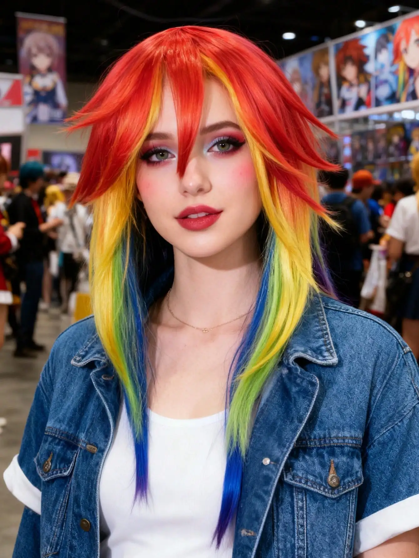 Cool and Unique Rainbow Synthetic Fiber Anime Cosplay Wig Unisex for Daily Use Halloween Christmas Party Wig