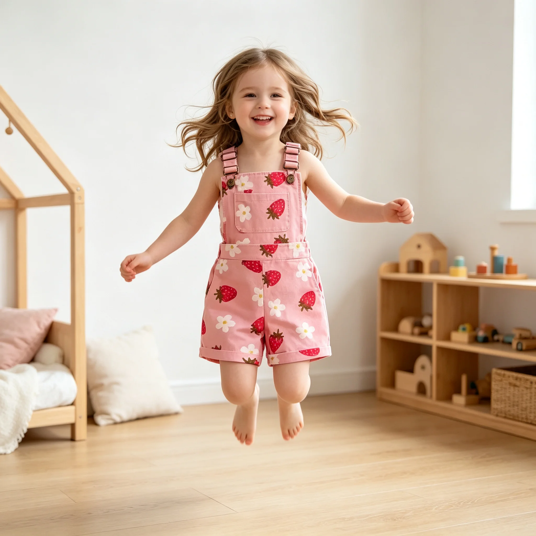 Baby Girls Overalls Rompers Cute Daisy Print Sleeveless Straps Buttons Pockets Overalls Summer Kids Jumpsuits