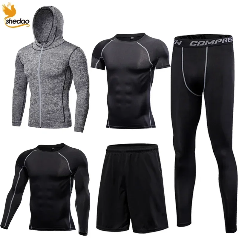 Men's Gym Training Fitness Sportswear Tights Slim Clothes Running Workout Tracksuit Suits Quick Drying High Elastic Sports Wear image 3