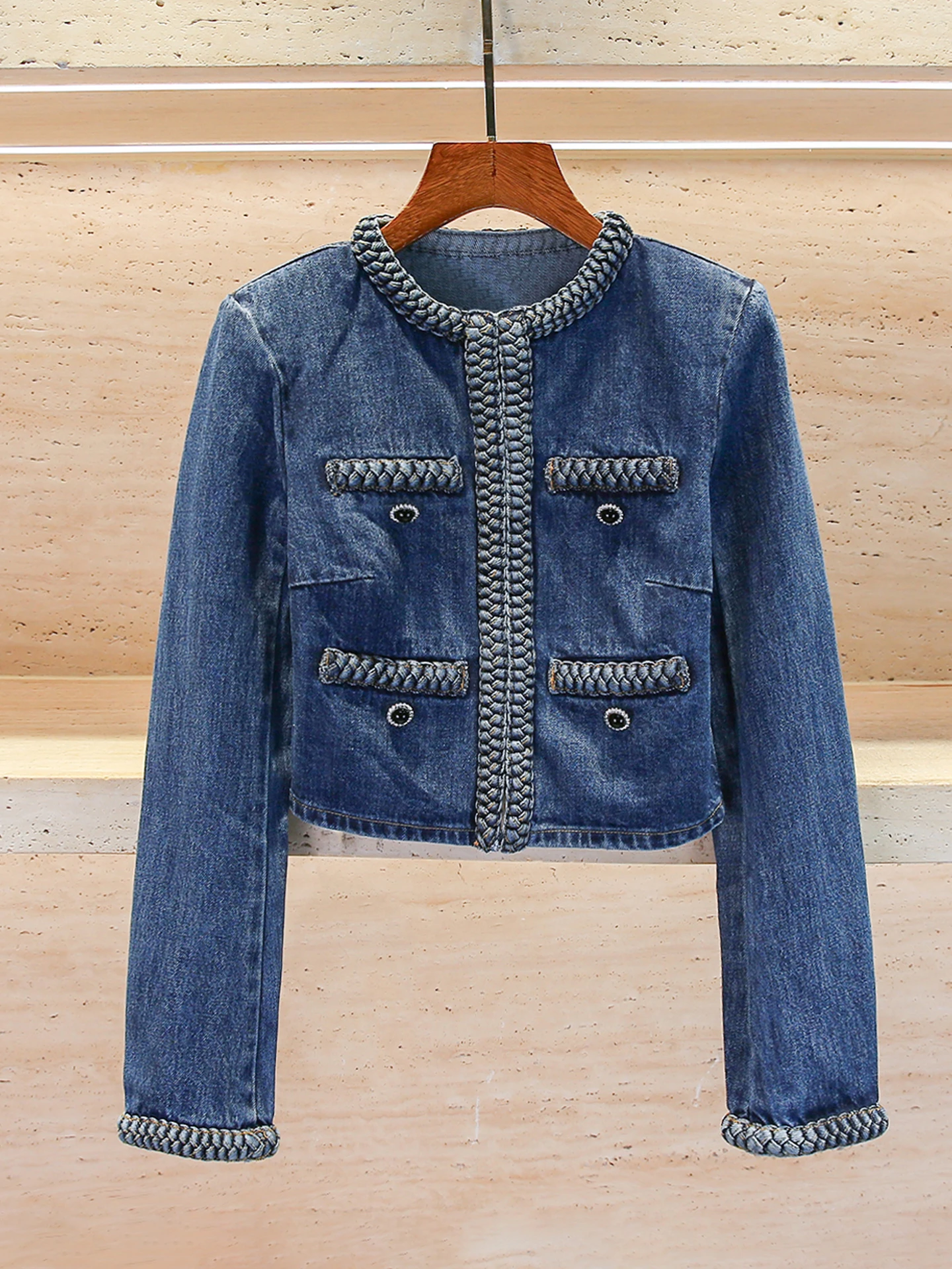 

Premium Women's Vintage Waed Denim Jaet Open Cardigan Autumn Winter Faion Retro Sle ort Outerwear Commute Sle