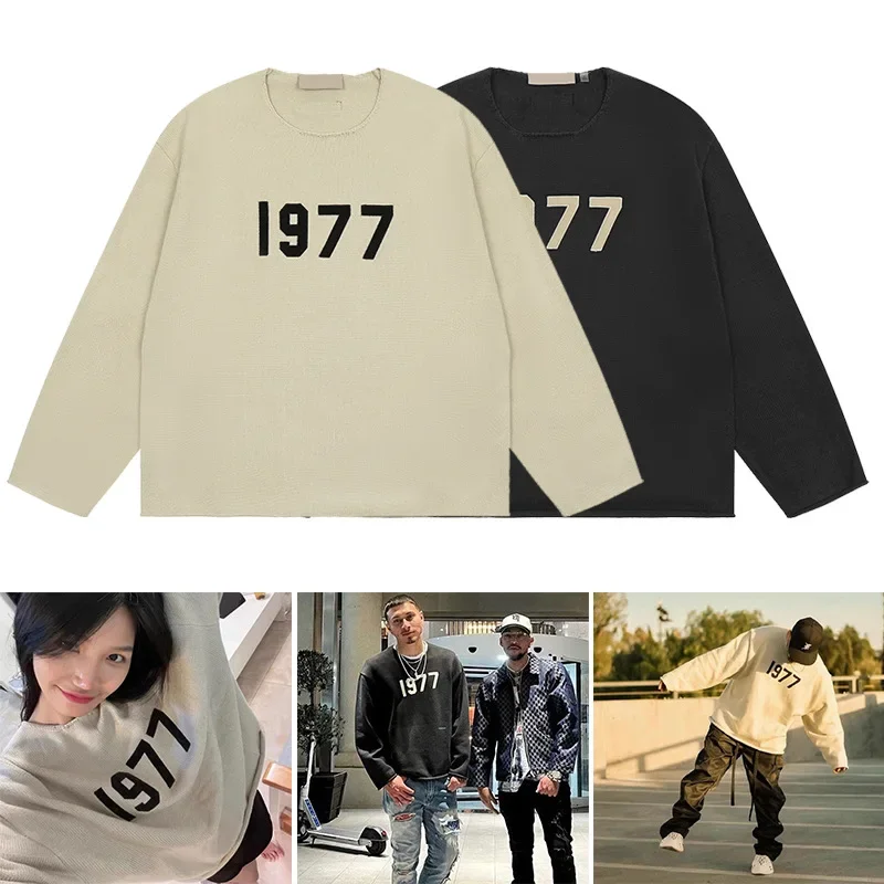 Fog Essential American Style Trendy Loose-Fit 1977 High Street Versatile Round Neck Knit Sweater For Men Casual Scenario