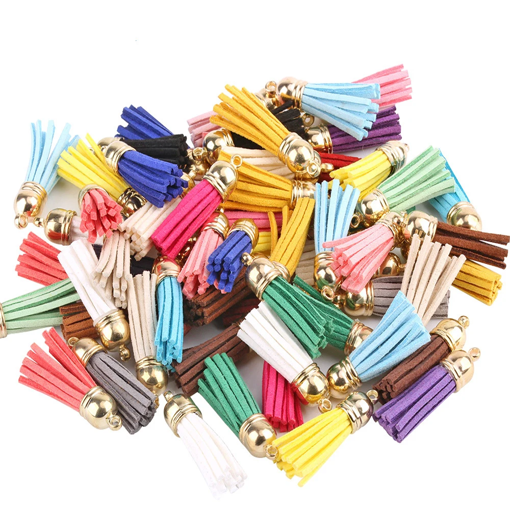 Couro Tassel para Correias Keychain, Fibra Fringe, Suede Jóias Pingentes, Acessórios DIY, 35mm, 20Pcs por lote