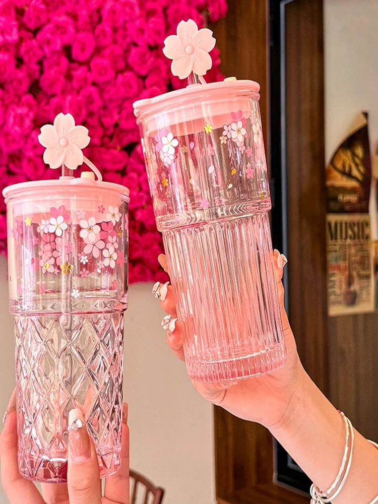 

Ladies High Aesthetic Glass Water Cup Large Capaci Office Personal Drinking St Cup Heat Resistant Ins Sle round Cylinder