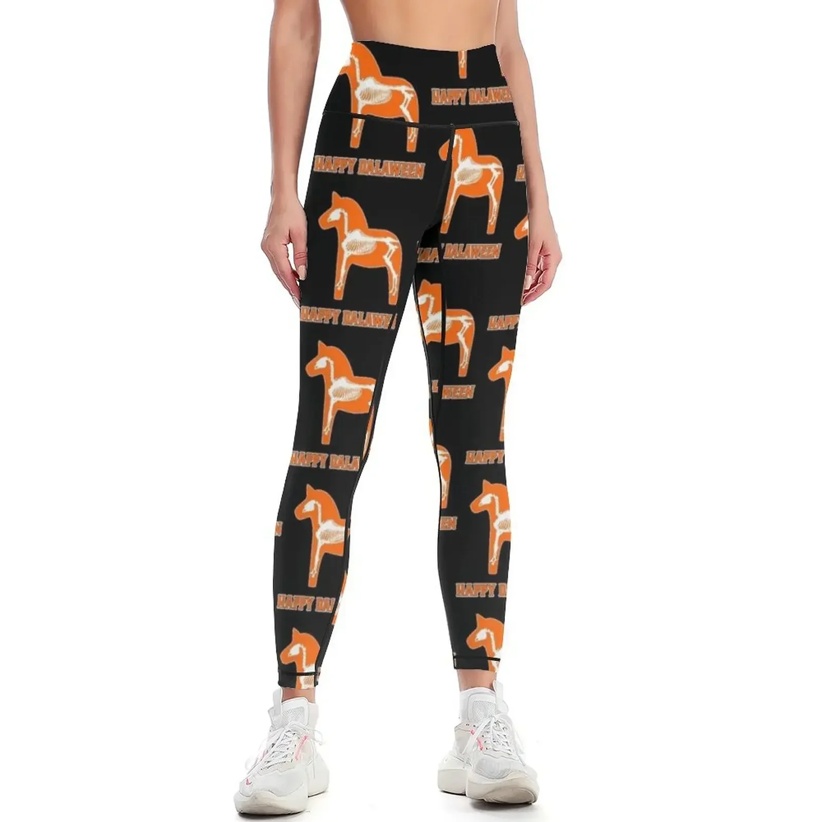 

Happy Dalaween Halloween Scary Dala Horse Skeleton Funny Leggings high waist Pants sport Womens Leggings