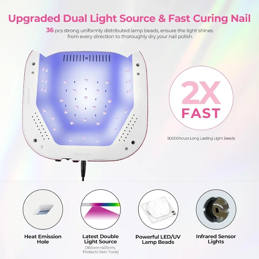 UV Nail Lamp 54W UV Light for Gel Nails with Rhinestones Plugin UV LED Nail Lamp Nail Light Fast Curing Lamp Nail Dryer for Gel