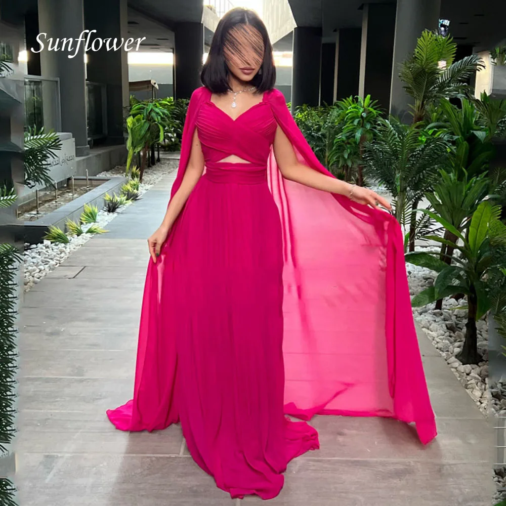 

Sunflower V-Neck Prom Gowns Pleat A-LINE Evening Dress Slim Chiffon Floor-Length Party Dress 2023 High-end Custom Sweep Train