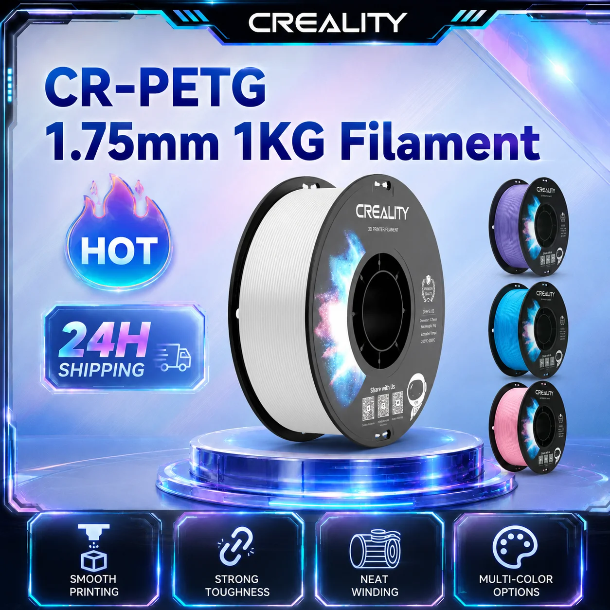 Creality CR-PETG 3D Printer Filament 1KG 1.75mm High-Temperature Eco-Friendly Odorless Non-Toxic Filament with New Colors