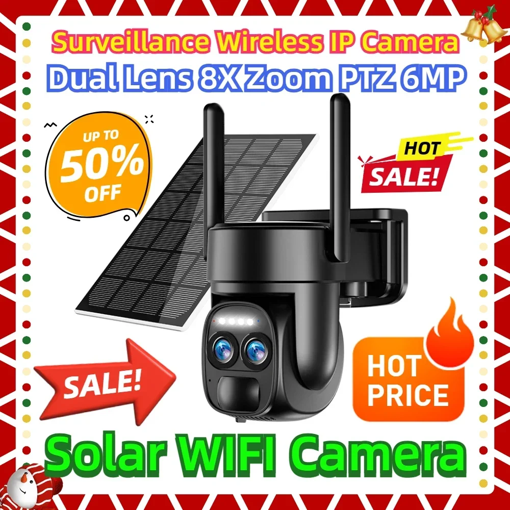 

Surveillance Wireless IP Camera Dual Lens 8X Zoom PTZ 6MP Security Solar WIFI Camera Two Way Audio PIR Outdoor Waterproof CCTV