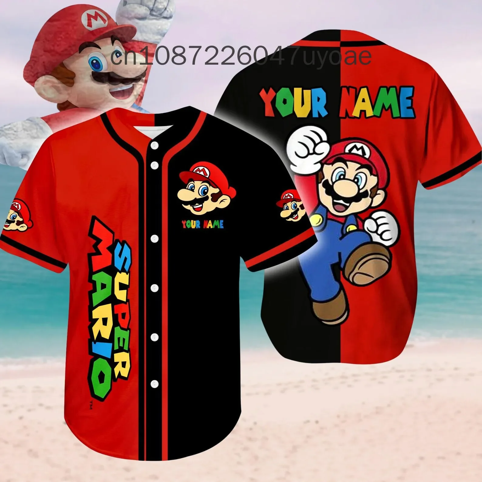 ใหม่ที่กําหนดเองชื่อ Super Mario เสื้อเบสบอลฤดูร้อนผู้ชายและผู้หญิงเด็กเสื้อยืดแขนสั้น