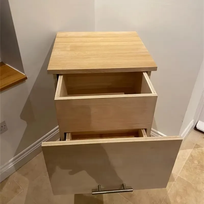 Custom Solid Wood Bedside Table with Hidden Drawers Storage Rack and Components Furniture