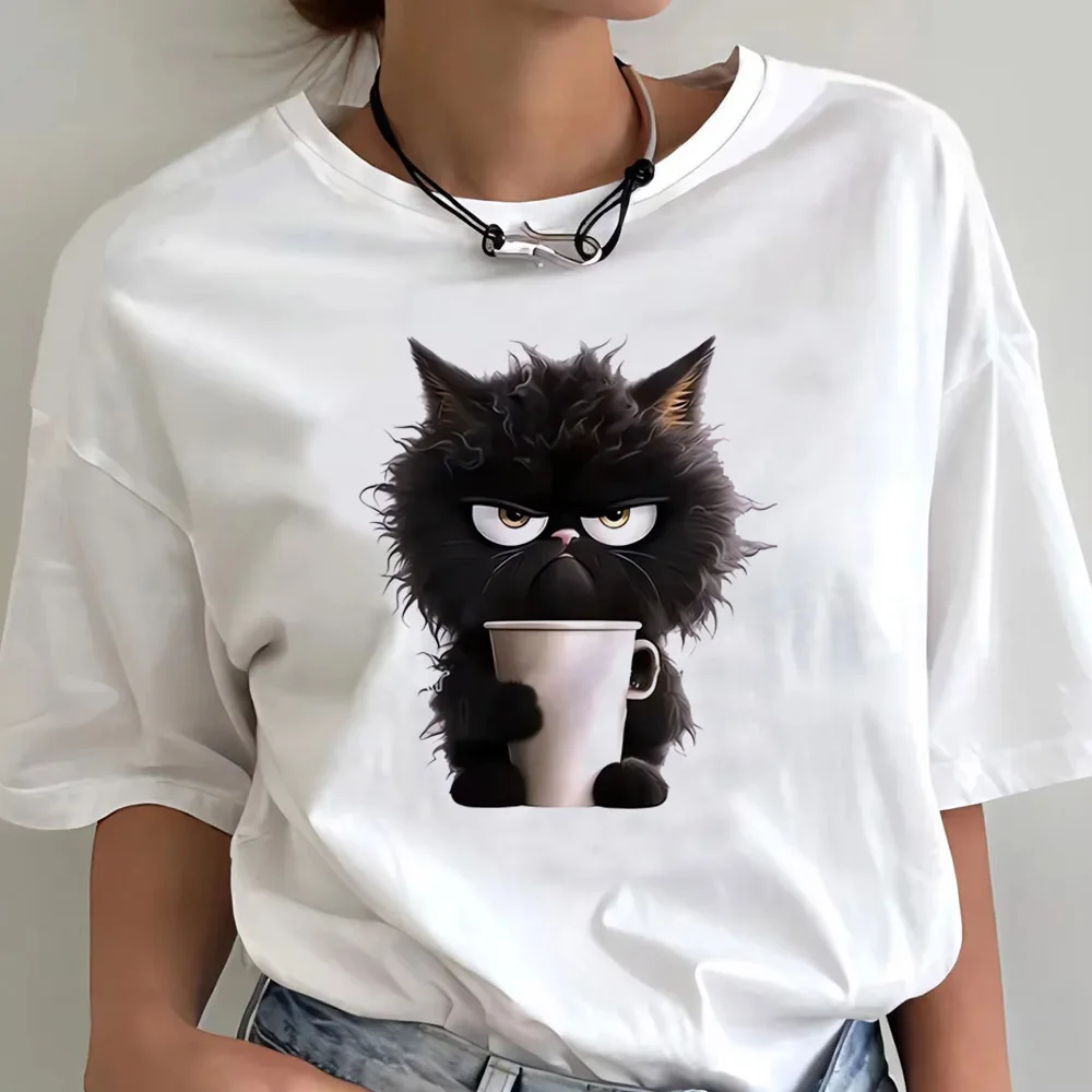 Kawaii Cat Print Women's T-Shirt Teen Funny Graphic Streetwear Classic Y2k Clothes Summer Fashion O-Neck Short Sleeve T-Shirt