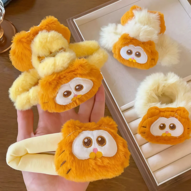 Pinza para el pelo de peluche Kawaii Garfield, nueva pinza para el pelo de dibujos animados de anime, pinza para el pelo de tiburón linda, accesorio de pinza lateral estilo chica dulce, horquilla para el pelo de estudiante, regalo