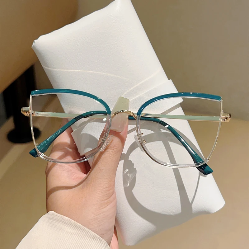 KAMMPT Oversized Vintage Glasses Women New Fashion Blue Light Blocking Eyewear Trendy Semi Metal Design Decorative Eyeglasses