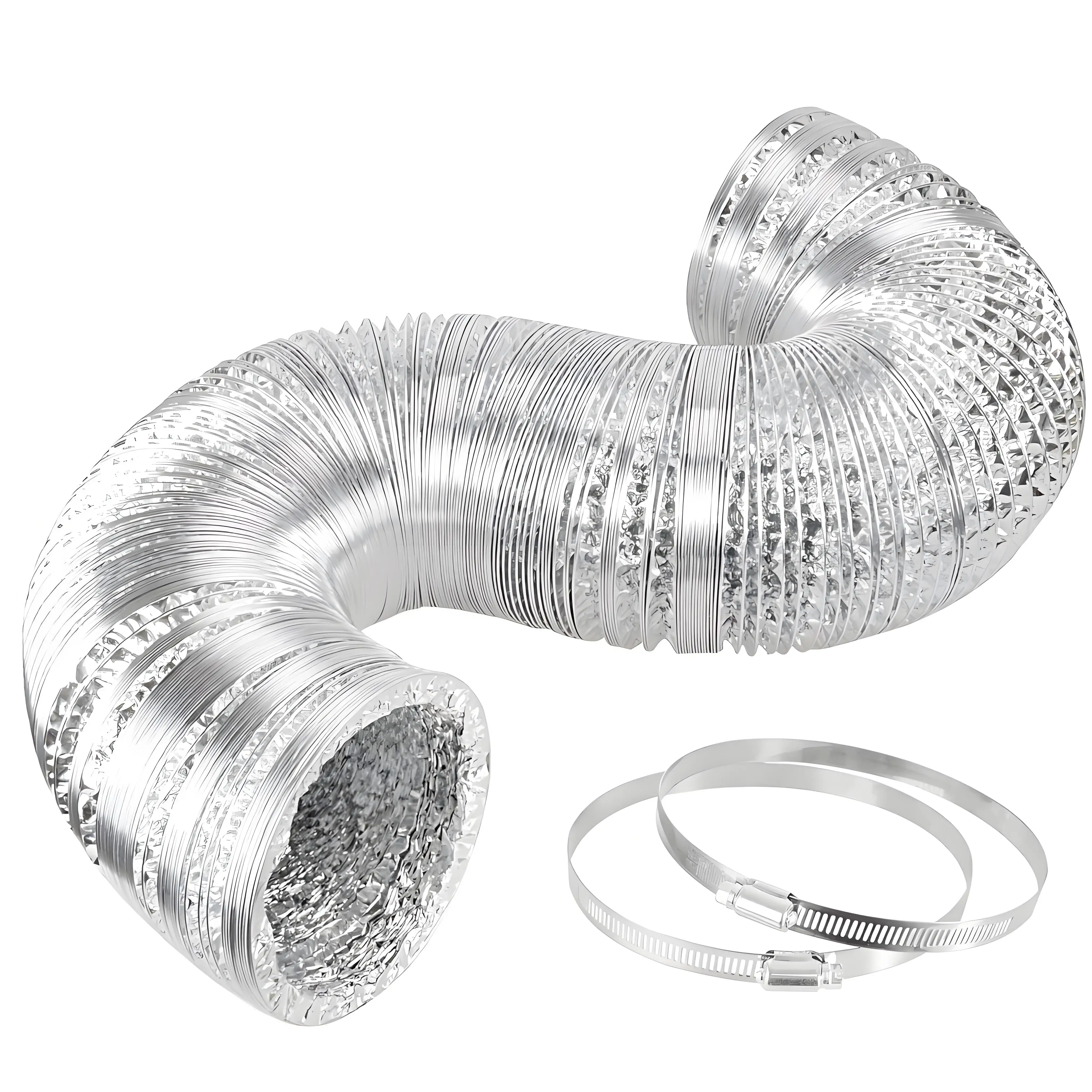4'' 5'' 6'' 8'' 10'' 12'' inch 8Feet Non-Insulated Flex Air Aluminum Foil Ducting Dryer Vent Hose Ventilation with 2 Clamps