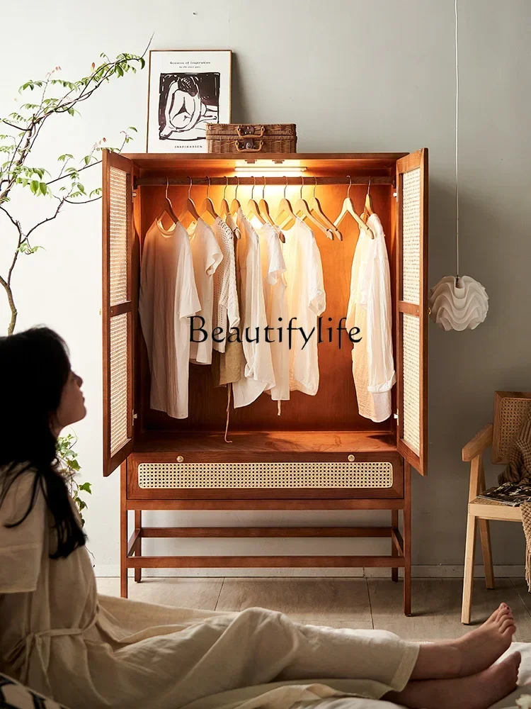 

S Nordic Solid Wood Double Door Clothing Cabinet High Foot Floor Wardrobe