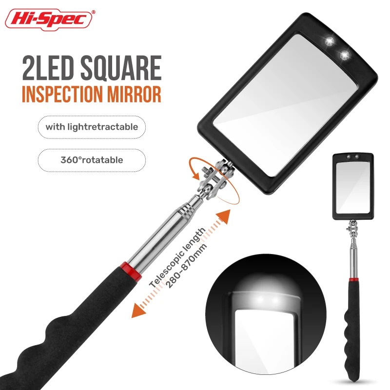 

360° Inspection Mirror LED Light Telescoping Mirrors Extend Mechanic Tools Inspection Mirror Telescopic Handle Repairing Tools