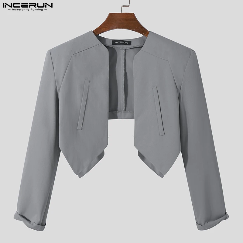 INCERUN Men Blazer Solid Color Open Stitch Long Sleeve Irregular Thin Suits Men 2024 Streetwear Fashion Casual Crop Coats S-5XL