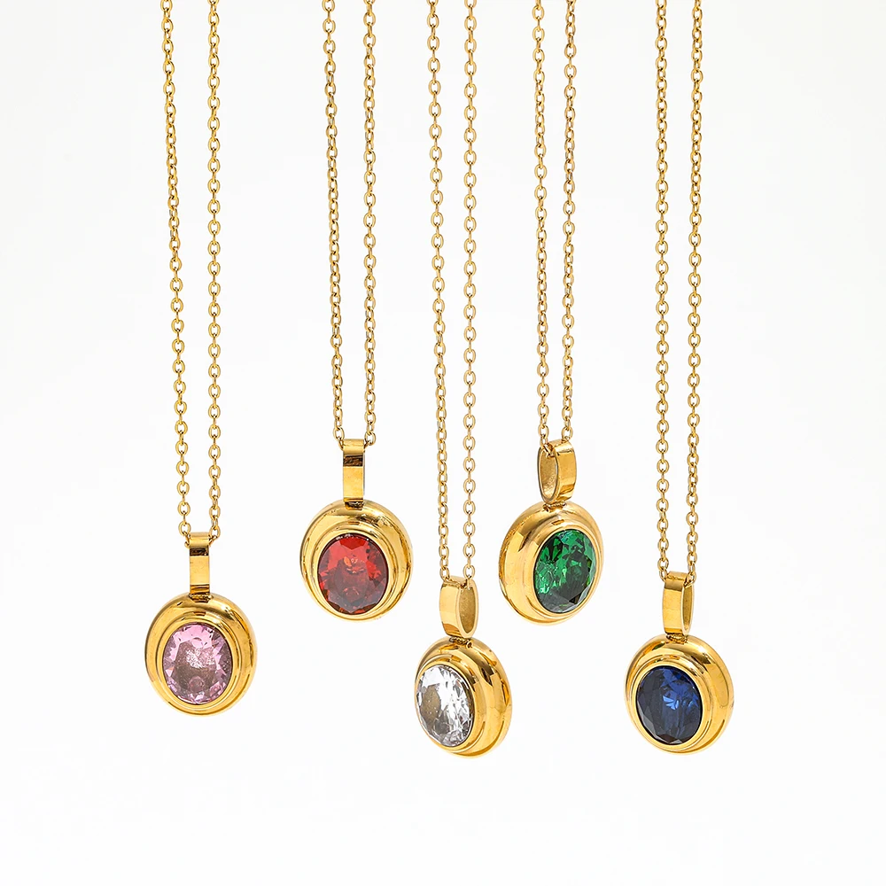 

Joolim Jewelry High End PVD Wholesale Waterproof Simple Multicolor Glass Pendant Stainless Steel Necklace For Women